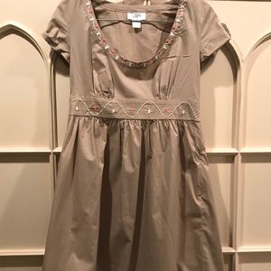 LOFT Tan Embroidered Dress